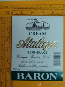 Coleccionismo de vinos y licores: ETIQUETA DE VINO. CREAM ATALAYA. SANLUCAR DE BARRAMEDA. JEREZ. AÑOS 90. PERFECTA.
